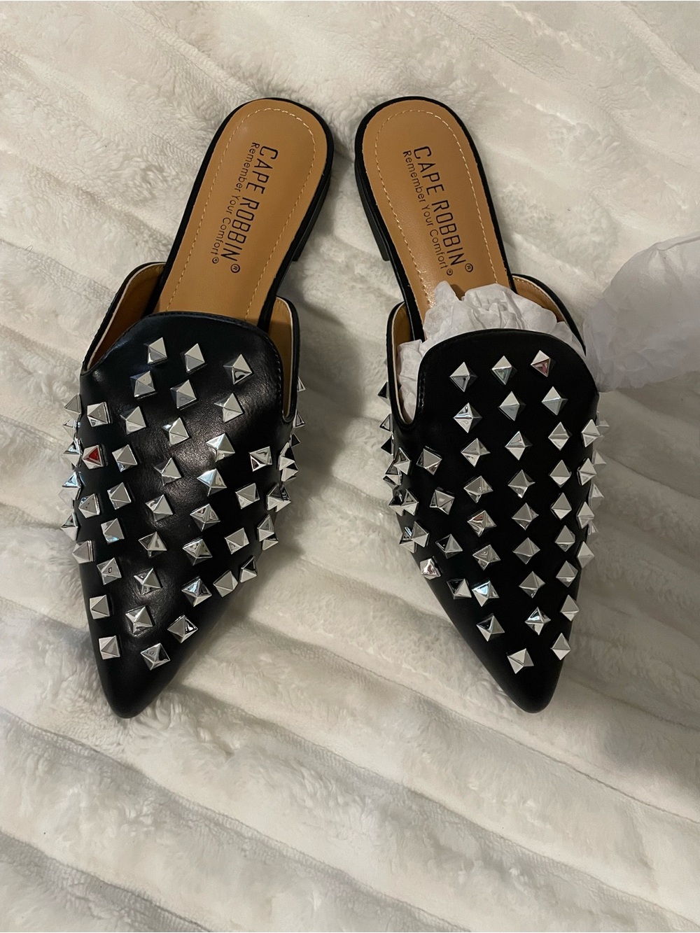 Cape Robbin Black Pointed Studded Slip-On Mules